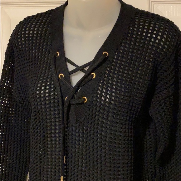 Michael Kors Sweater Black Net Lace up Tunic S NWT - Picture 3 of 16